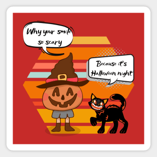 Pumpkin and Black Cat Scary Halloween Magnet